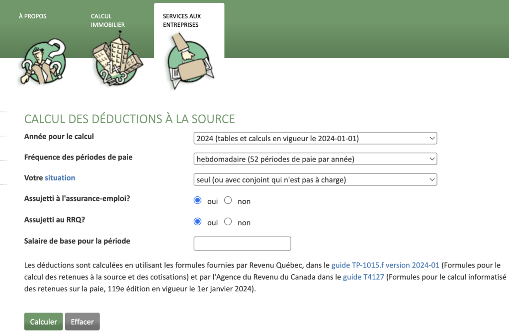 Calculateur de paie impot net